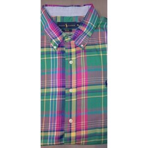 Ralph Lauren Mens XL Cotton Green Multicolor Plaid Long Sleeve Button Down Shirt